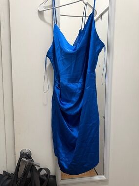Zara Blue Satin Cowl Mini Dress